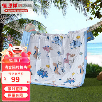 恒源祥家纺 可水洗空调被纯棉夏凉被水洗棉夏被单双人被子薄被芯 趣味恐龙 200*230cm