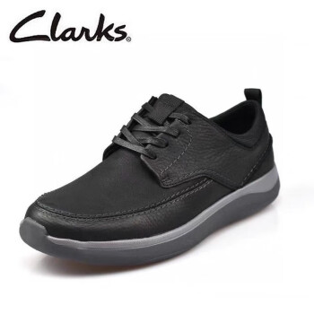 Clarks其樂男鞋韓版係帶休閑皮鞋輕便舒適厚底低幫日常男單鞋 黑色 40