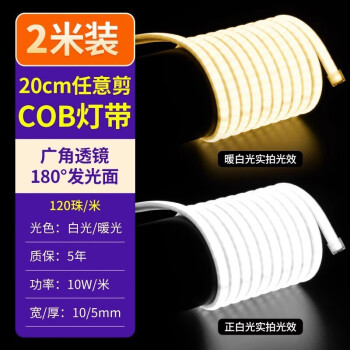 爱德朗灯带led灯条嵌入式客厅吊顶装饰cob灯带条户外防水220v灯条 (COB 20cm裁剪)无暗区COB透镜-2 其它+白