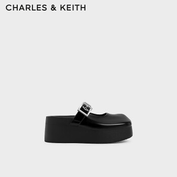 CHARLES&KEITH24春季新品外穿方头厚底包头穆勒鞋女CK1-80580141 Black黑色 38