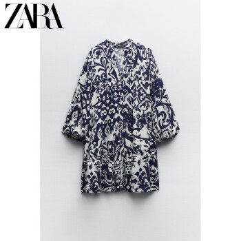 ZARA女装 叠层装饰长袖印花迷你连衣裙 9878082 08 蓝色 XS (160/80A)