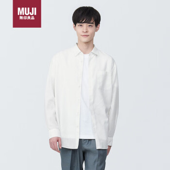 无印良品（MUJI）男式 麻混 长袖衬衫 男士衬衣外套早春新品AC1XAA4S 白色 L 
