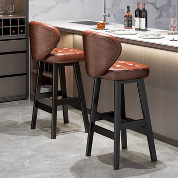 科润吧台椅椅子酒吧椅实木吧台凳餐厅商用靠背椅子咖啡驻唱凳子高脚凳 【75cm实木腿】咖啡色油蜡皮