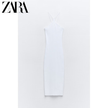 ZARA24夏季新品 女装 罗纹挂脖领连衣裙 0858304 251 磨白色 S (165/84A)