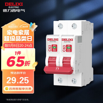 德力西（DELIXI）空气开关 DEB9鲸鱼系列 家用空开小型断路器2P双极断路器 2P63A