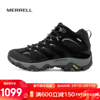 邁樂（Merrell）上新 戶外經典徒步鞋男女款MOAB3 GTX中幫透氣防水耐磨防滑登山鞋 J036243黑色（男款） 43