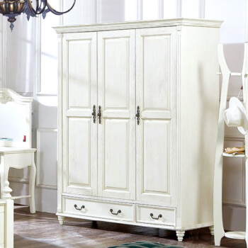 生态宜家欧式实木衣柜风格美式全对开平开两三门衣橱白色枫木原木家具 白色 2门 x 组装