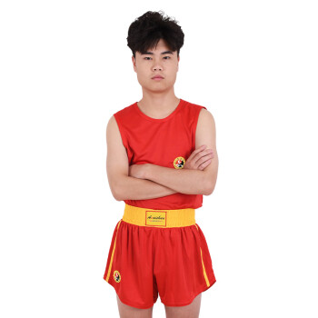 爱顺（AISHUN）散打服装拳击训练服搏击泰拳短裤格斗套装 男子红色套装 XXXS