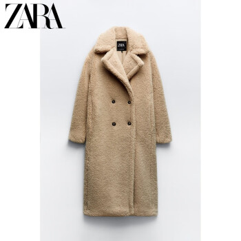 ZARA新款 TRF 女装 抓绒长款大衣外套 1255700 738 沙褐色 XS (160/80A)