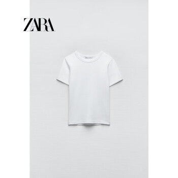 ZARA新款 女装 圆领短袖罗纹 T 恤 4424300 250 白色 S (165/84A)