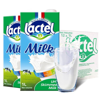 兰特（Lactel）欧洲进口脱脂纯牛奶1L*12盒 整箱装 学生上班族营养早餐即饮牛奶