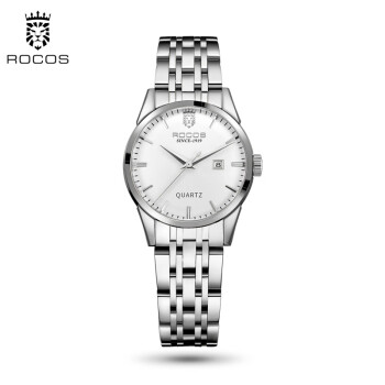 【礼物送女友\/老婆】雷克斯（ROCOS）品牌女士手表女表简约气质时尚防水皮带石英表女表 银色白面钢带
