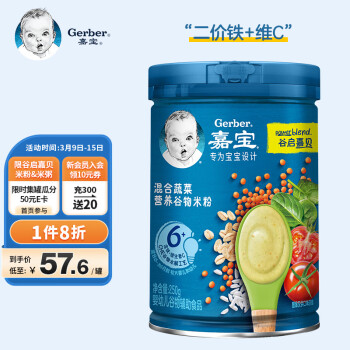 嘉宝(Gerber)婴儿辅食 混合蔬菜谷物米粉2段250g