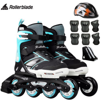 Rollerblade轮滑鞋儿童溜冰鞋男女初学进阶套装可调大小直排旱冰鞋SPITFIRE 黑蓝鞋+儿童升级套装 M码（33-36码）