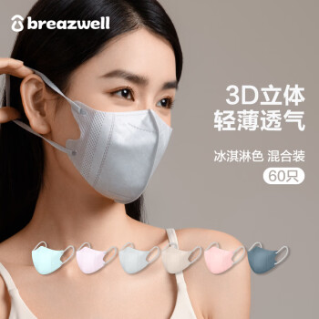 松研(Breazwell)口罩3d立体女夏季防晒薄款透气创意个性冰淇淋彩色一次性口罩独立包装60只