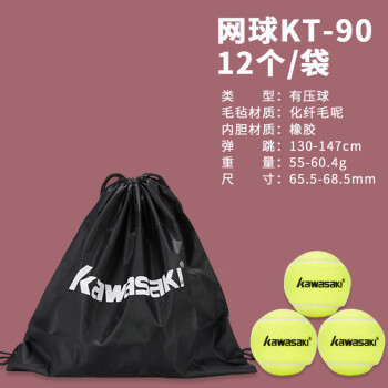 川崎kawasaki川崎 网球高弹力耐打训练球男女初学健身练习比赛用球 KT-90(12个)