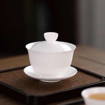 HAOMINGTIAN潮汕骨瓷盖碗陶瓷茶具小号茶碗纯白瓷薄瓷三才杯80ML功夫泡茶杯 白瓷小号薄胎盖碗（约90毫升）