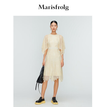 【精致蕾丝面料】Marisfrolg玛丝菲尔2022夏季新款柔光黄色垂感礼服连衣裙 浅黄色 S