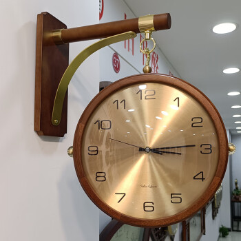 凯琴新中式实木双面钟简约两面时钟玄关家用欧式客厅挂钟 实木双面钟 39cm 手动对时机芯（保10年）