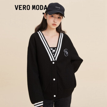 VEROMODA夹克外套早秋时尚休闲运动风棒球条纹网格女 S59黑色 155/76A/XS