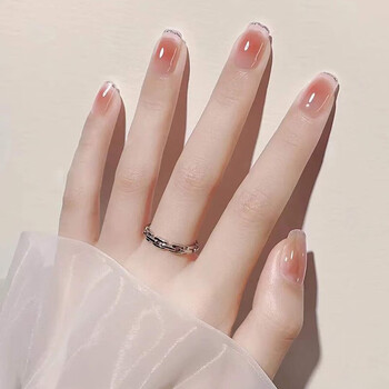 穿戴式美甲成品指甲贴片夏季2023年新款感短款中长冰透色法式 冰透