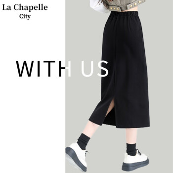 La Chapelle City拉夏贝尔半身裙女2024新款春季流行梨型身材a字长款包臀裙 2024升级款：黑-纯色（不加绒） M
