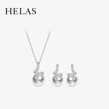 helas赫拉海浪系列18K金Akoya南洋澳白珍珠项链耳钉珠宝套装母亲节礼物 项链8.5-9mm/耳钉8-8.5mm