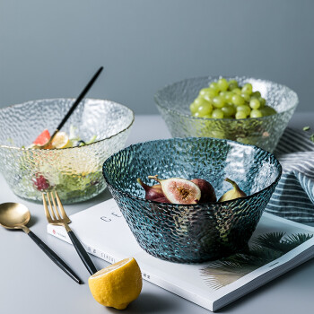 yomerto悠米兔 日式锤目纹玻璃沙拉大碗创意斗笠碗北欧混色随机（2只装）