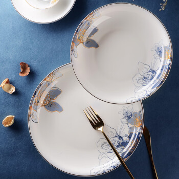 华光国瓷 骨瓷碗碟盘 家用米饭碗面碗筷勺 餐盘鱼盘 梦幻卡布里 8.5寸汤盘