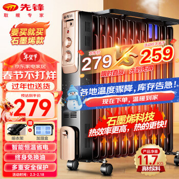先鋒(Singfun)石墨烯取暖器電暖器電暖氣片家用電熱油汀13片全屋升溫智能恒溫低噪節能烘衣加濕DYT-Z2