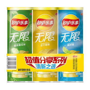 乐事（Lay&apos;s）薯片 休闲零食 104g*3组合装（黄瓜+原味+青柠）