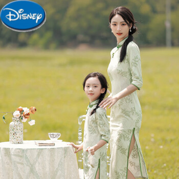 迪士尼（Disney）春款汉服女童公主裙女童汉服中国风旗袍亲子装2023春洋气母女装 绿色 120cm