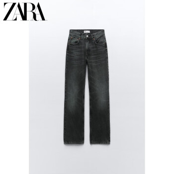 ZARA女装 高腰直筒牛仔裤 8727239 807 深灰色 32 (160/58A)