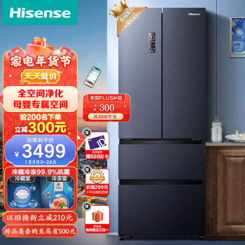 海信（Hisense）食神系列冰箱四开门 电冰箱家用452升超薄一级能效无霜多门BCD-452WNK1DPUJ变频净化