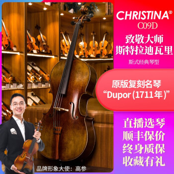 克莉丝蒂娜（Christina）进口欧料手工大提琴C09D仿古专业考级进阶演奏成人学生初学乐器 4/4 身高155cm以上