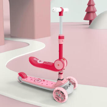 贝恩施儿童滑板车 3-6岁宝宝二合一可坐滑行车溜溜车滑板车玩具 粉色