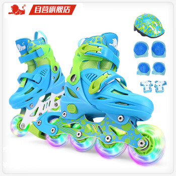 美洲狮（COUGAR）溜冰鞋儿童套装 可调轮滑鞋MZS885蓝色M码