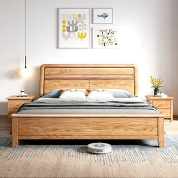 顾家木艺 顾家家居 KUKA家具红橡木实木床1.8米简约实木双人床 框架床+床垫 1500*2000(可选1.5*1.9)