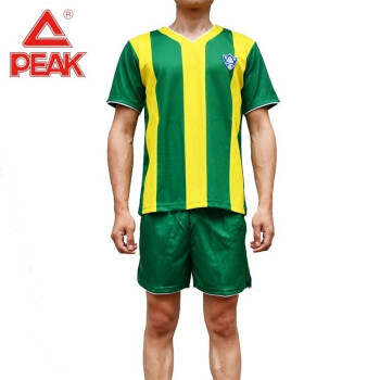 匹克男装运动套装足球队服夏季足球训练队服成人球队短袖T恤球衣男装 绿/黄  L