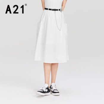 A21女装气质半身裙女夏季新款设计感链条口袋高腰A摆半身裙 米白 M