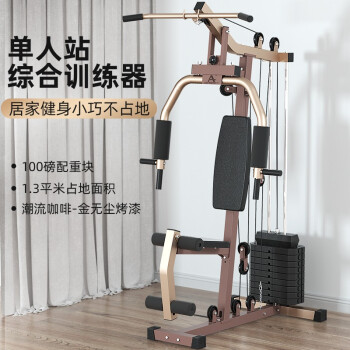艾美仕（AiMeiShi） 综合训练器多功能大型家用健身器材组合力量训练器械单人站 咖啡金（配重100磅）