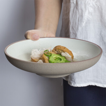 丝贝美瓷 日式餐具粗陶装菜盘子西餐牛排盘深盘碟子创意陶瓷餐盘沙拉盘家用 8英寸汤盘