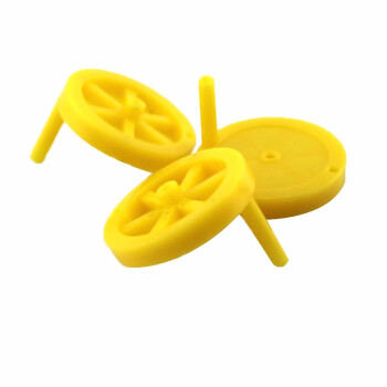 千水星 2mm带柄圆转盘(黄色) 摇臂摇柄曲柄旋转臂diy手摇发电机泡泡机机器人配件玩具车轮 黄色（10个）