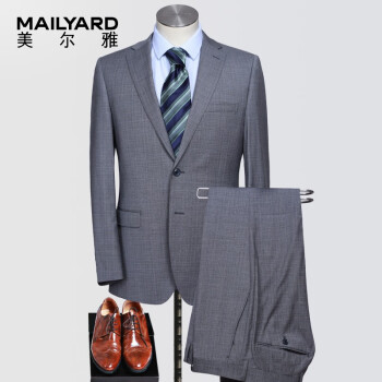 MAILYARD/美尔雅西服套装 羊毛商务男士西装西裤 职业套装 429 灰格纹 AB6(88)