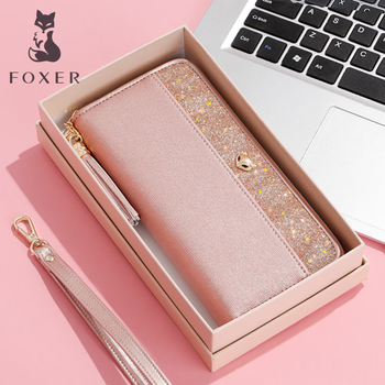 金狐狸（FOXER）女士牛皮长款钱包时尚拉链手机包韩版大容量星辰手拿包轻奢高端品牌生日520情人节礼物送女友老婆母亲节礼物实用送妈妈玫瑰金