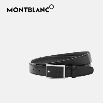 万宝龙（MONTBLANC）奢侈品 矩形十字纹印花黑色皮革板扣男士腰带/皮带114421黑色