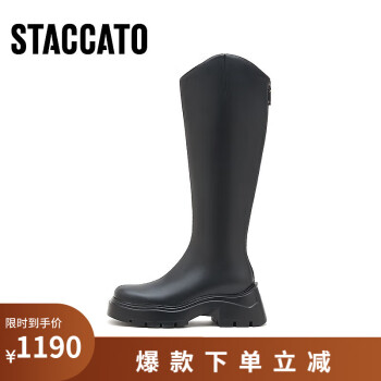 思加图（STACCATO）2022冬季新款西部牛仔靴骑士靴长靴高筒靴女靴子 黑色(单里) 34