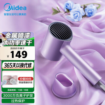 美的（Midea）千万负离子电吹风 大功率 家用速干柔顺护发吹风筒 电吹风机 节日礼物 MB-AJ0504极光紫