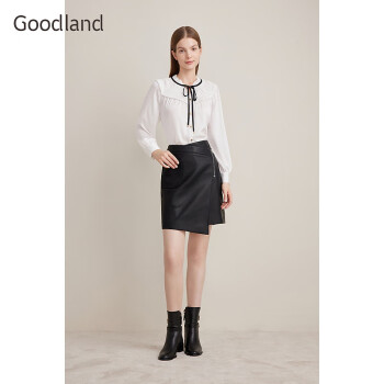 音儿（YINER）Goodland美地2024春季新款一片式不规则小皮裙半身裙 黑色 36