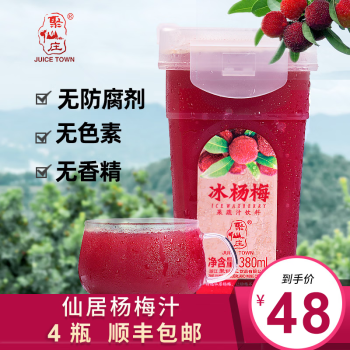 聚仙庄冰杨梅汁 杨梅冰原汁新鲜榨果蔬汁饮料  380ml*4瓶